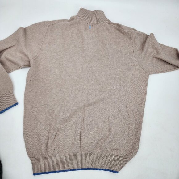 TailorByrd Men’s XL 1/4 Zip Sweater Beige Blue Trim Cotton Knit Pullover New - Picture 8 of 9